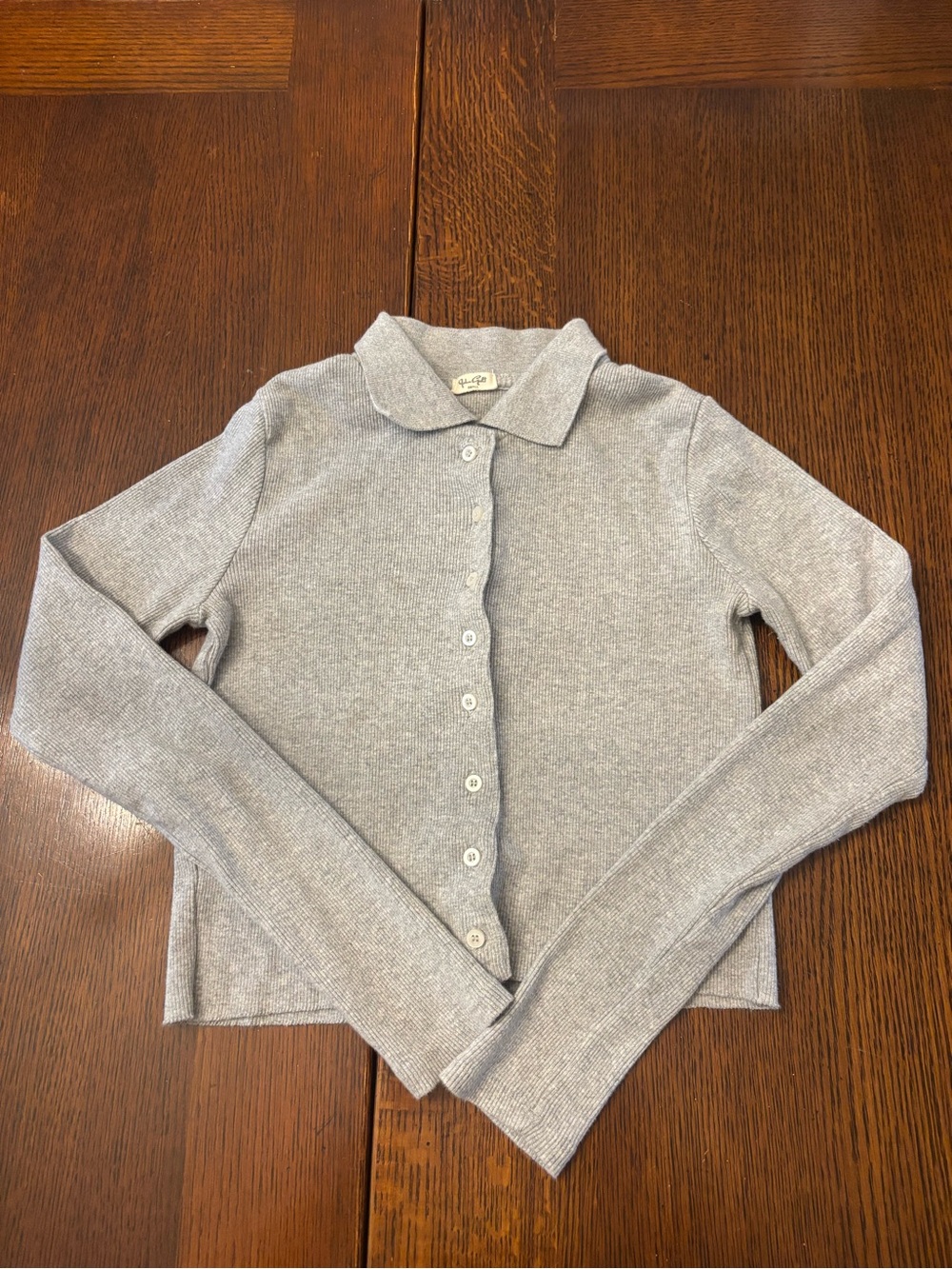 John Galt Brandy Melville Grey Ribbed Button Front Shirt Size S